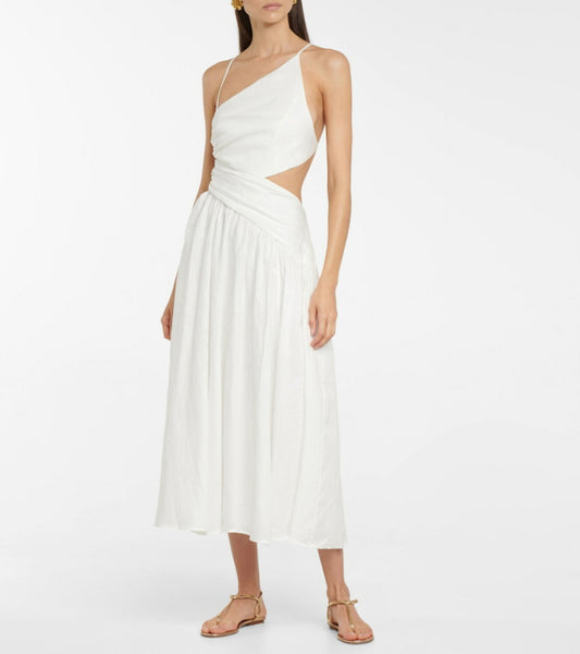 Zimmerman Tropicana Asymmetric Linen Midi Dress