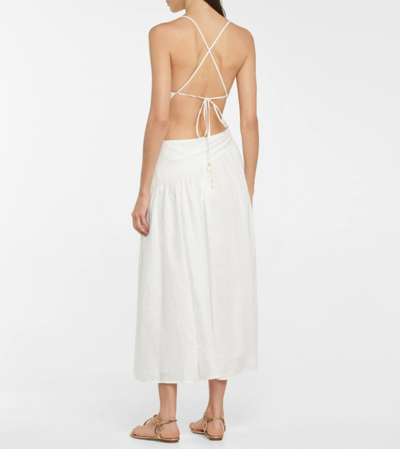 Zimmerman Tropicana Asymmetric Linen Midi Dress